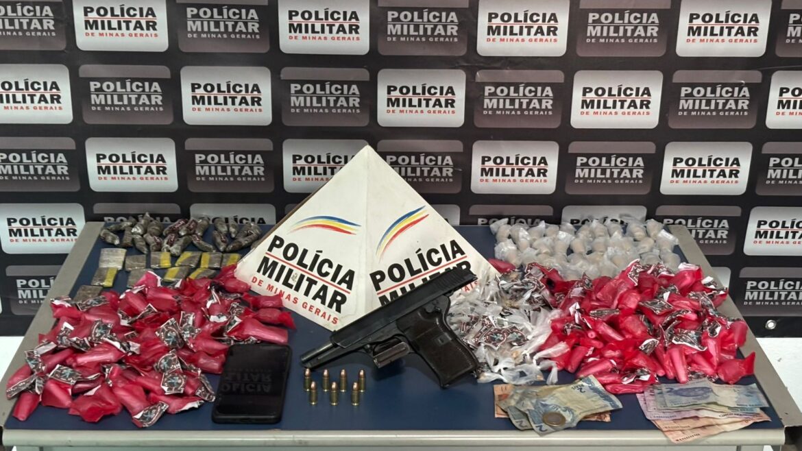 suspeito-de-aliciar-menores-para-o-trafico-e-preso-em-alem-paraiba;-pistola-com-simbolo-de-faccao-criminosa-tambem-e-aprendida