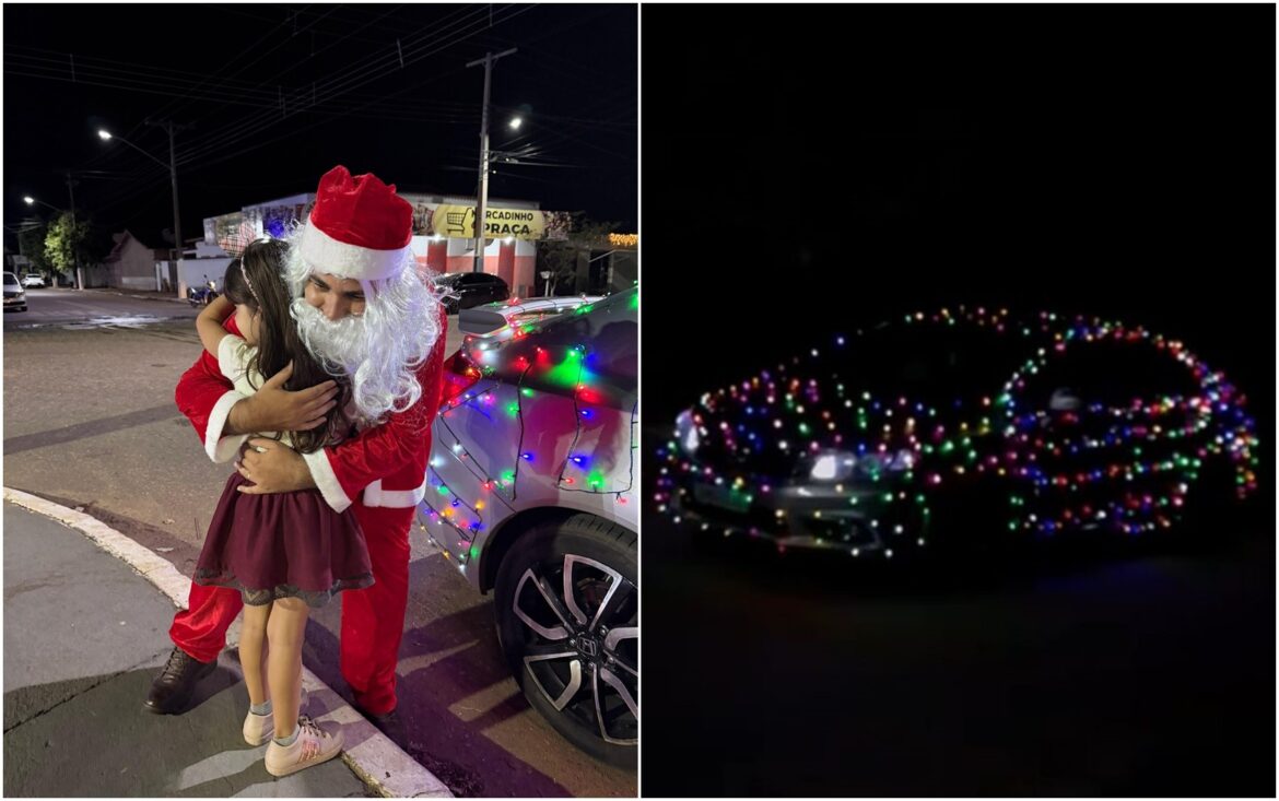 nesta:-papai-noel-chega-em-festa-com-carro-coberto-de-luzes-de-natal-e-diverte-a-web:-‘folga-para-as-renas’