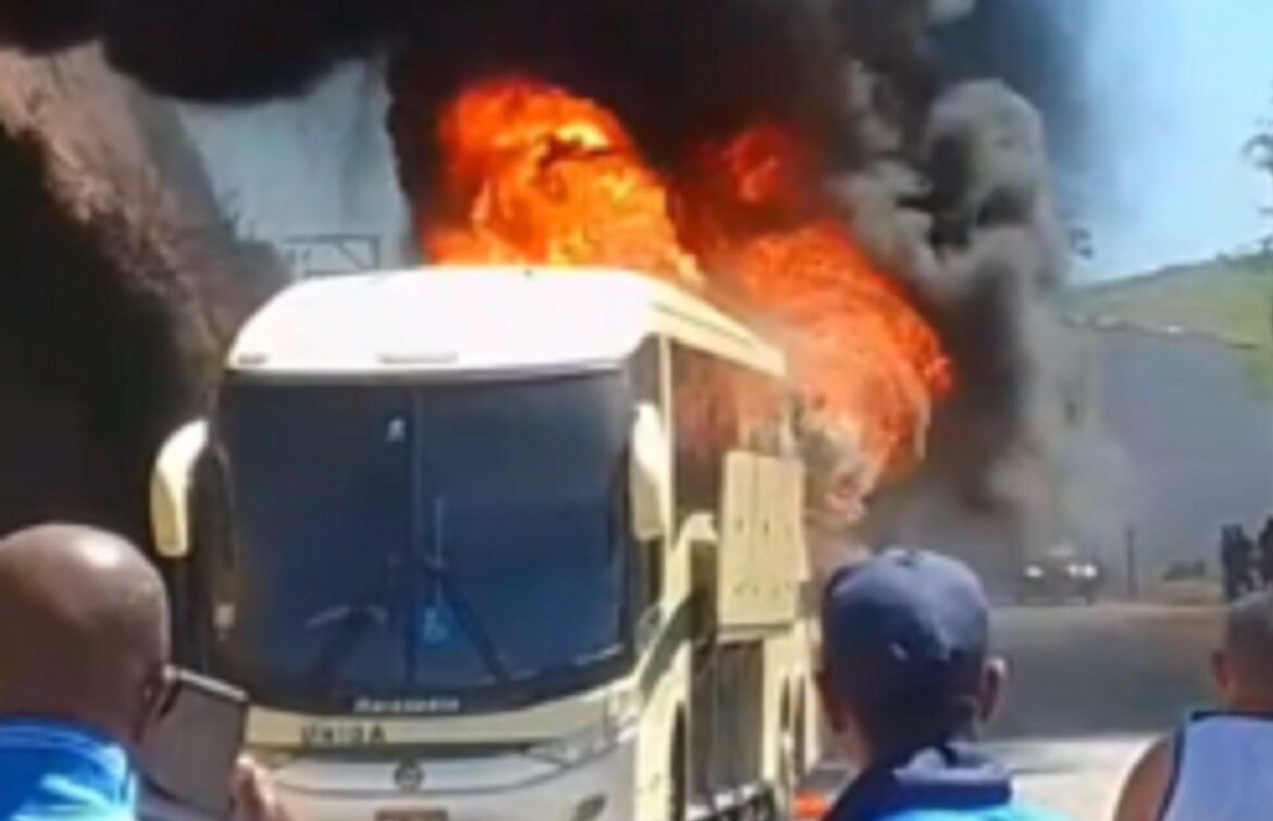 onibus-pega-fogo-na-mg-133,-em-rio-pomba;-video